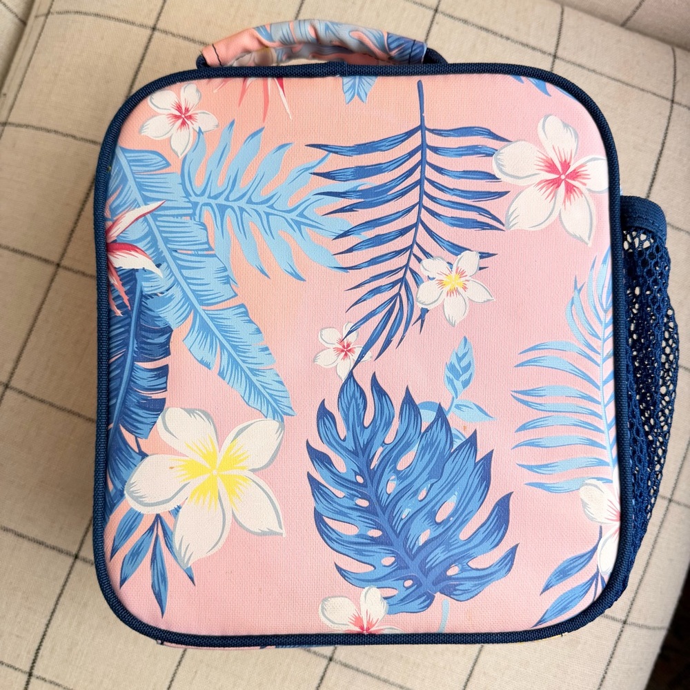 Pottery Barn Teen Color Changing Tropical Lunchbox Island Floral Pink Navy - Picture 2 of 11